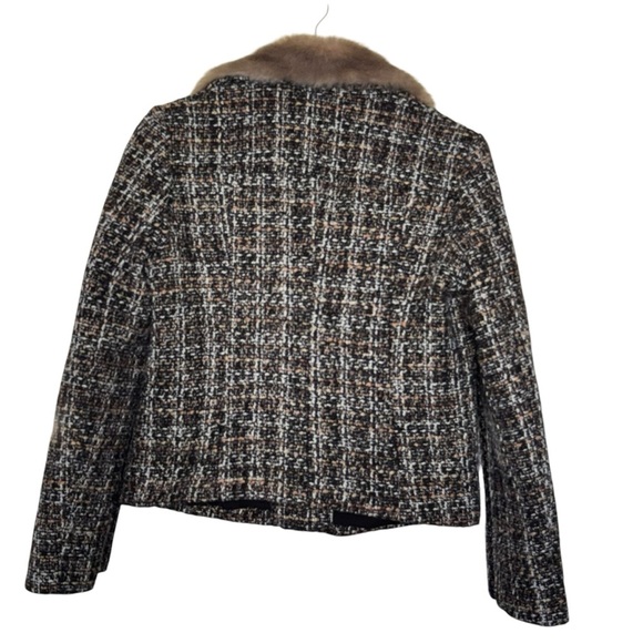 THAKOON Wool Blend Tweed Fur Moto Jacket Coat Biker Wide Notch Collar - Picture 8 of 11